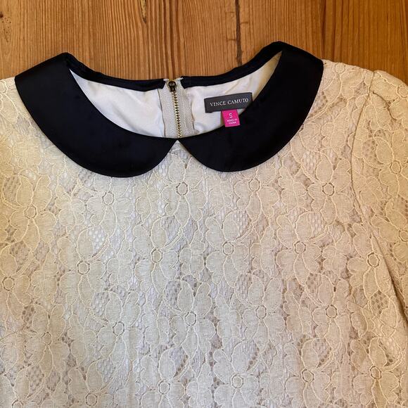 Vince Camuto white lace black collar tee SIZE S - Picture 2 of 5